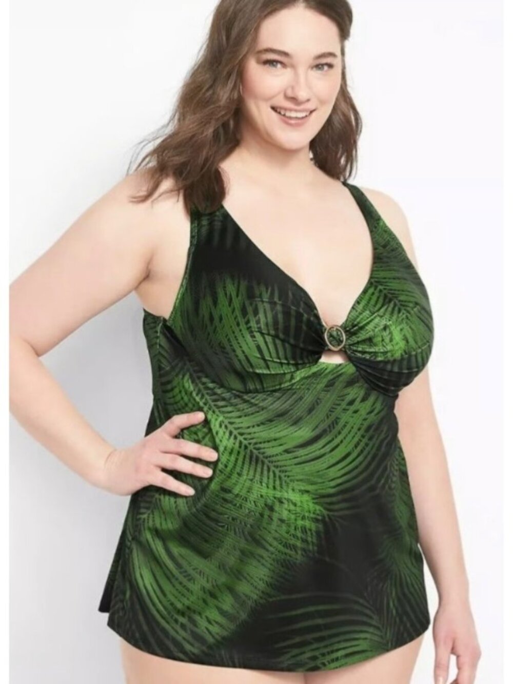 Tropical Print Tankini Swimsuit Set With High-Waisted Tie-Side Bottoms 16 40dd